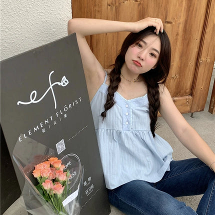 Pure Cotton Mini Strap Vest Women's Youthful Solid Color Versatile Sweet First Love Sle Casual Comfortable Top