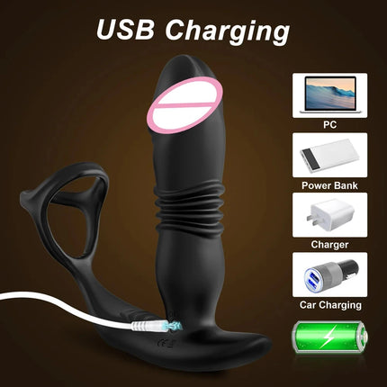 Remote Control Anal Telescopic Vibrator Male Thrusting Prostate Massager Penis Cock Ring Butt Plug Sex Toy for Adult For Gay