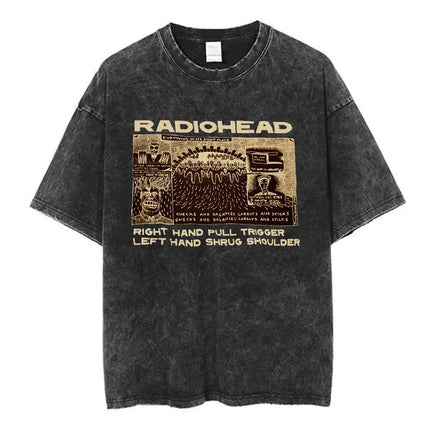 Radiohead Rock Band Washed Cotton T-Shirt Men Women Hip Hop Music Tee Fashion Short Sleeve T-shirt Summer Oversized T-shirts Tops