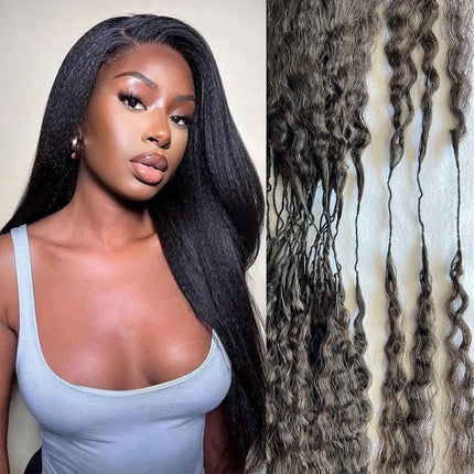 Kinky Straight Feather Crochet Human Hair Extension Yaki Wave Pre Separated Knotless Crochet Hair Micro Bundles With Loop