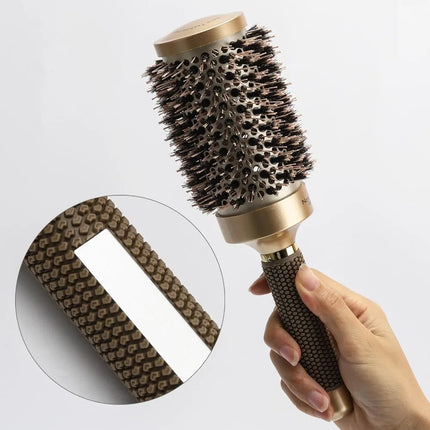 3 Pcs Boar Bristle Round Brush for Blow Drying, Nano Thermal Ceramic and Ionic Tech for Curling and Straightening, Large Medium Small