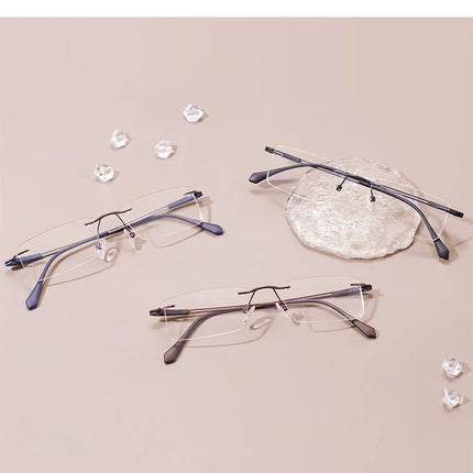 Ultralight Men Rimless Prescription Glasses Frameless Reading Computer Driving Blue Light Blocking Myopia Eyeglasses Progressive