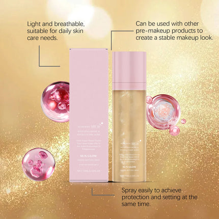 SPF Makeup Setting Spray Hydrating Glow Finish Waterproof Lightweight Non Greasy Lasting Makeup-Friendly Sunscreen Setting Mist