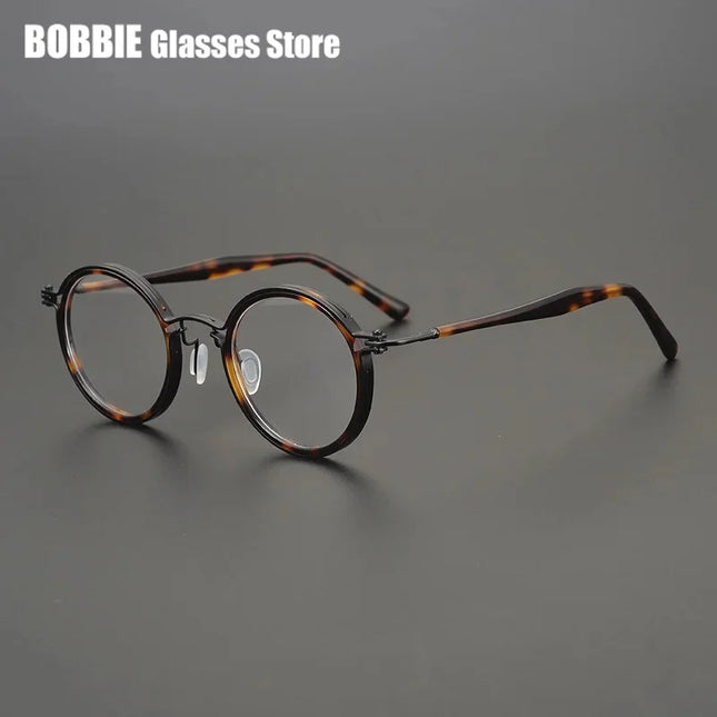 Japanese Handmade Titanium Acetate Ultralight Round Glasses Frame Men Vintage Eyeglasses Women Italian Brand Design Top Quality