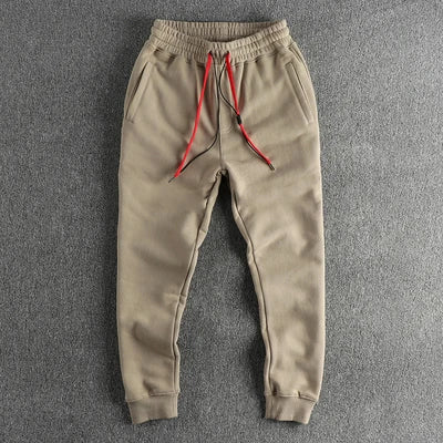 Autumn Winter New American Retro Thickened Velvet Sweatpants Men's Simple Washed Heavyweight Drawstring Sports Ankle-tied Pants