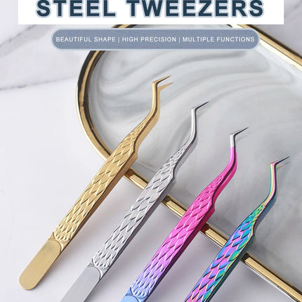 Professional Eyelash Tweezers for Lash Extension, Stainless Steel High Precision Eyelash Extension Eyebrow Tweezers