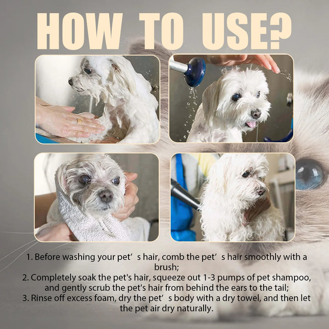 Pet Wash Shampoo for Dogs: Softens Hair, Removes Dirt and Mites, Kills Fleas, Deodorizes, Reduces Itching, Anti-Flea, Moisturizing Dog Shampoo