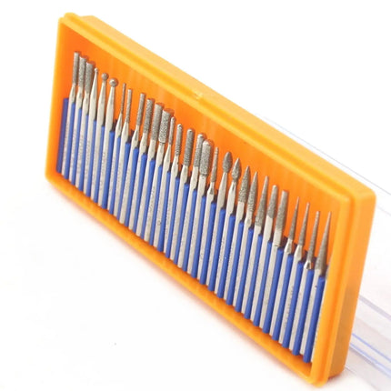 30 Pcs Bur Diamond Grinding Head Set Coated Carving Burrs Rotary Tool Bit Grit 120 Shank 2.35/3mm for Dremel Tools Accessories