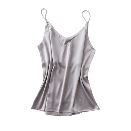 2026 Spaghetti Strap Top Women Halter V Neck Basic White Cami Sleeveless Satin Silk Tank Tops Women's Summer Camisole Crop Top