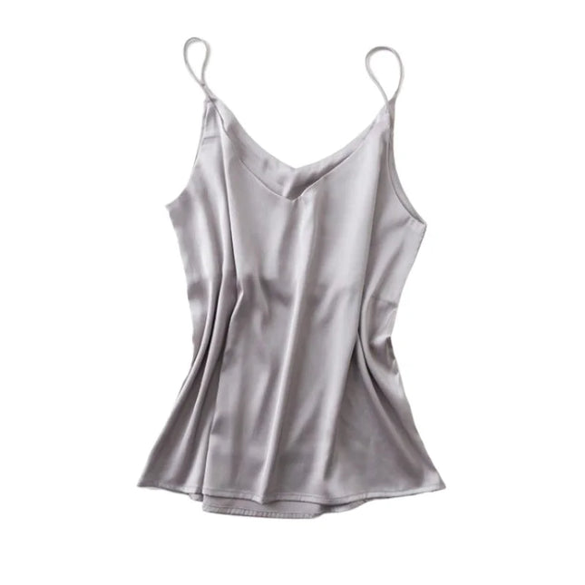 2026 Spaghetti Strap Top Women Halter V Neck Basic White Cami Sleeveless Satin Silk Tank Tops Women's Summer Camisole Crop Top