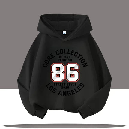 New Autumn Winter Retro Digital  Cartoon Letter Printed Children's Hooded Sweatshirt Boy Girl Pullover Casual Fashion Kid Hoodie