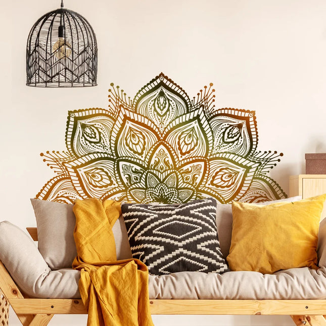 Dark Golden Mandala Wall Stickers For Living Room Bedroom Wall Decoration Pure Black Self Adhesive Decor Sticker Wallpapers