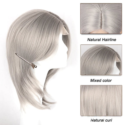 Lolita Synthetic Wig Forehead Lace Wolf Tail Short Curly Hair silver grey Layering Daily Fluffy Wig Full Head Unisex Daily Hallo