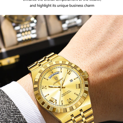 POEDAGAR Business Man Watch Week Date Waterproof Luminous Original Watches For Men Stainless Steel Men's Quartz Wristwatch Reloj