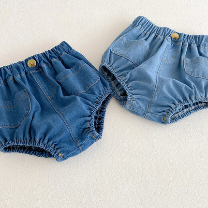 Baby Denim Bloomer Shorts Toddler Boys Girls Summer Shorts Pants with 2 Pockets Casual Children Shorts for 3m 6m 12m 24m 3t