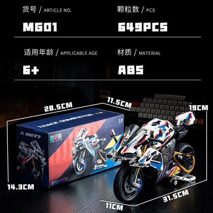 M1000 RR Motorcycle Building Blocks 649PCS 1:8 Scale Technical Racing Motorbike Model Kit for Adults Gift