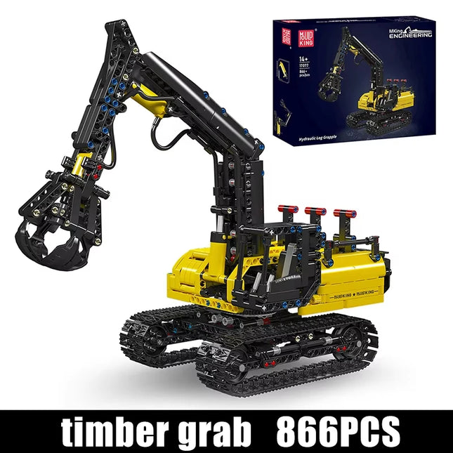 866Pcs Technical Creative Engineering Hydraulic Log Grapple Building Blocks Crawler Excavator Model Bricks Toys For Kids Gifts