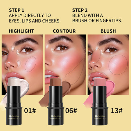 4pcs Concealer Stick Set with Brush Create a Lightweight Finishing Makeup Highlighter & Bronzer & Blush Sticks Brighten The Face