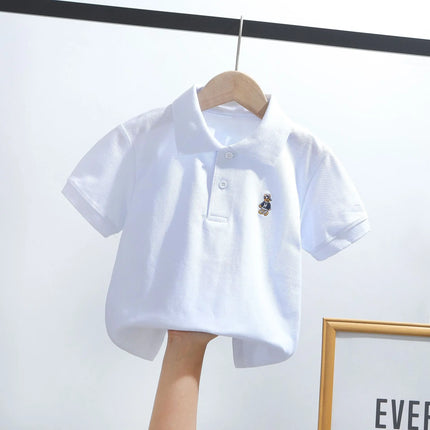 Children's polo shirt, short sleeved, elementary school uniform, summer, middle-aged, adult size, white collar T-shirt, school o