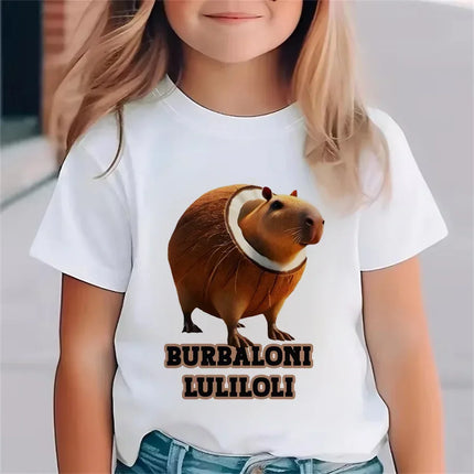 Children Unisex T-shirt Girl Boy Italian Brainrot Animals Kids Tung Tung Tung Sahur Short Sleeve Funny Meme Tee Summer Clothing