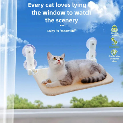 Foldable Cat Hammock Plush Mesh Window Wall Jumping Platform with Double Suction Cups for Cats