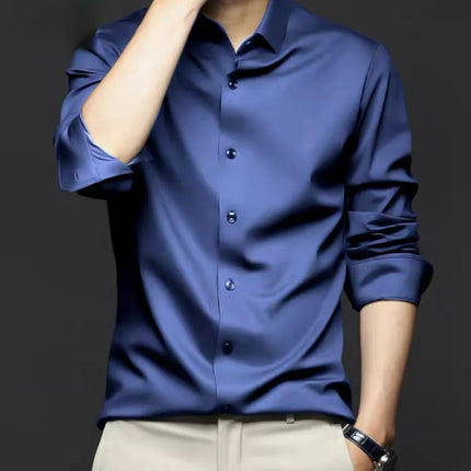 S-6XL Men's Blue Shirt Business Leisure Social Fashion High Quality Ice Silk Shirt Casual Work Top