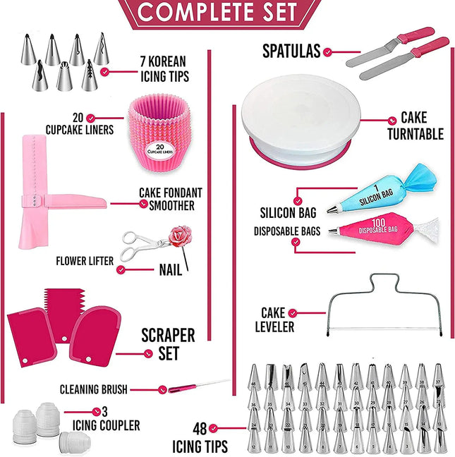 Cake Decorating Tools Kit, Rotating Cake Turntable, Stand Set, Spatula, Piping Tips, DIY Fondant, Pastry Baking Tool, 200Pcs