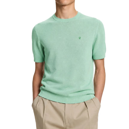 CH Embroidered Solid Color Short Sleeve Knit T Shirt Men Crew Neck Regular Fit All Match Soft Touch Casual Daily Tops