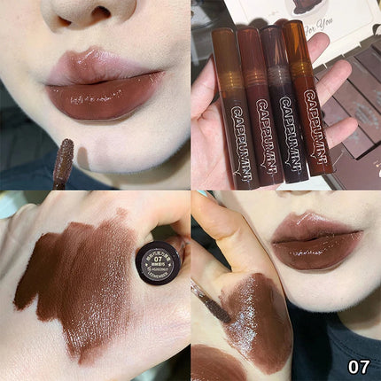 Cappuvini Punk Dark Brown Mirror Water Lip Gloss Waterproof Long-Lasting Liquid Lipstick Tint Red Glaze Transparent Glass