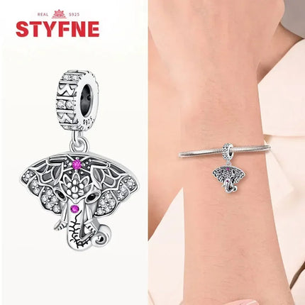Silver 925 Gold Pyramid Mummy Double Charm Elephant Beads Fit Original Bracelet DIY Fine Jewelry Accessories for Women Gifts