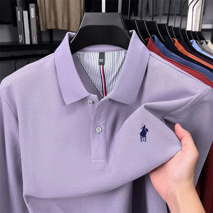 100% pure cotton luxury men's long-sleeve polo shirt designer brand Paul pony embroidery soft comfort spring autumn casual T-shirt