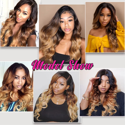 Ombre Body Wave Bundles With Frontal T1b/4/27 Colored Bundles With Frontal Brazilian Hair Bundles With Lace Frontal Closure