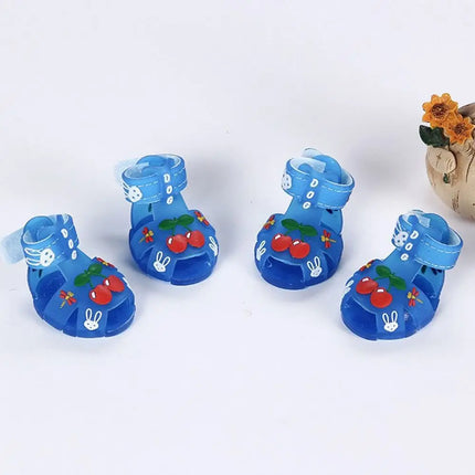4Pcs/Set Cartoon Dog Summer Jelly Sandals Non-slip Adjustable Breathable Dog Shoes Waterproof Wear-resistant Dog Paw Protector