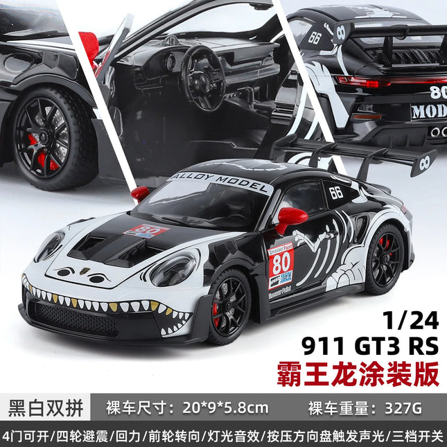 1:24 GT3 Tyrannosaurus Rex Coated Edition Car Model Pull Back Sound and Light Toy Gift Diecast Alloy Car Model Collectible