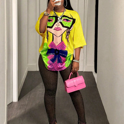 BamGleam Oversized T-shirt Loose Casual Hip-Hop Style Graphic Printed Women T-Shirt Summer Fashion Y2k Ladies Clothes Female Tee