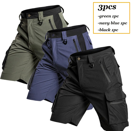 3-2-1Pcs Outdoor Training Work Shorts Men Multi-Pocket Tactical Cargo Pants Summer Thin Waterproof Quick Dry Climbing Shorts