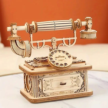 Creative Retro Telephone 3D Wooden Puzzle for Adults Tabletop Model Kits Decoration and Gift for Christmas Birthday