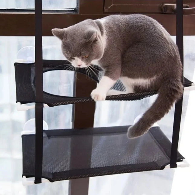 Cat Hammock Window Bed, Double-Decker Tunnel with Suction Cups, Hanging Sunny Seat for Kittens, Winter Wall Mount Pet Sofa