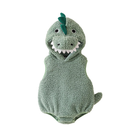 Baby Halloween Dinosaur Costume Plush Sleeveless Hood Romper Party Funny Clothes