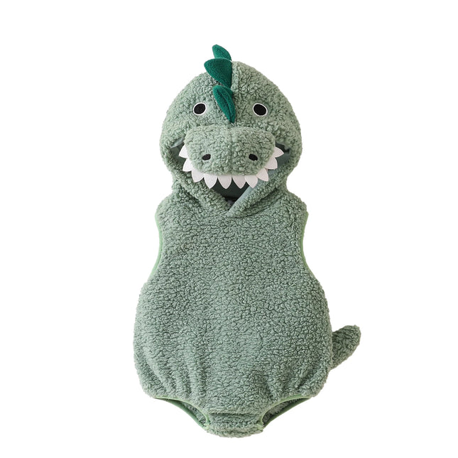 Baby Halloween Dinosaur Costume Plush Sleeveless Hooded Romper Party Funny Clothes
