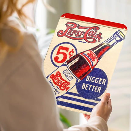 1pc Vintage Metal Wall Art Sign - Retro Pepsi Cola Bottle Design with "5¢" & "BIGGER" Text, & Weather-Resistant, Pre-Drilled