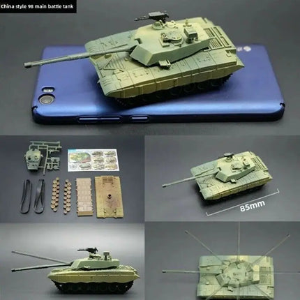 1/72 Scale Mini Plastic Assembled Tank Model Kit WWII Military Model Puzzles, M88A1G, M1A2, T55A, M4A3, M12, JSU152, M42, M1113A