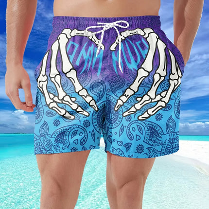 Fashion Men's 3D Skeleton Hand Printed Shorts Men Sports Breathable Oversize Beach Shorts Casual Swim Trunks Men Summer Clothing