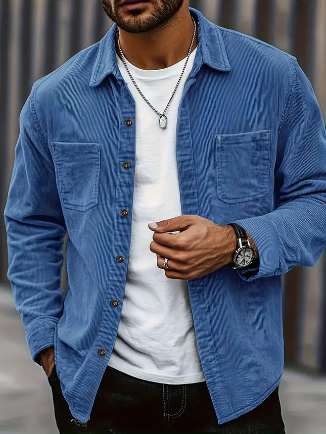 The New Spring and Autumn 2025 Corduroy Shirt, a Casual Men's Lapel and Trendy Loose Jacket