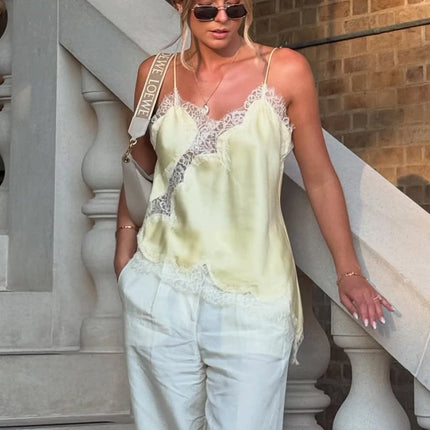 HH Sexy Women Asymmetrical Lace Slip Tops Summer Female Backless Sleeveless Off Shoulder Underwear Tanks Elegant Beach Camisole