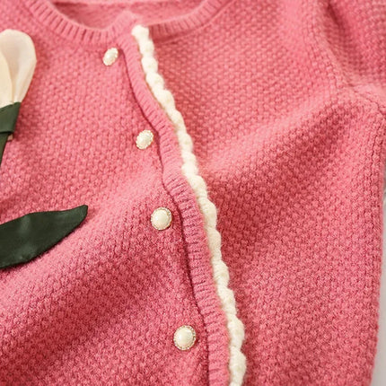 Children's Sweaters Three-dimensional Flower Korean Knit Sweater Cardigan for Girls Toddler Cardigan Sweater Korean Style