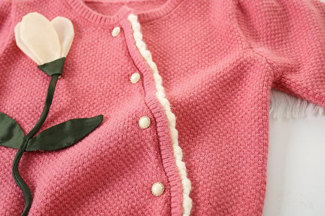 Children's Sweaters Three-dimensional Flower Korean Knit Sweater Cardigan for Girls Toddler Cardigan Sweater Korean Style
