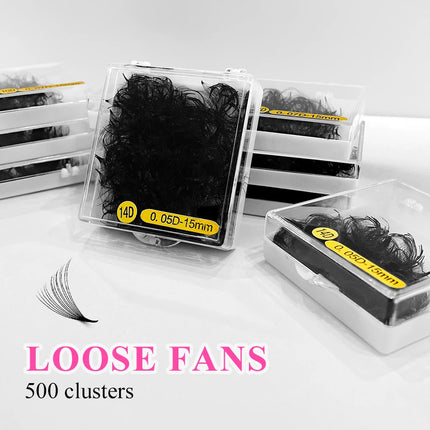 ABONNIE 500 Fans Loose Fan Lashes Extensions 6D-20D 8-18mm Pointy Base Premade Medium Stem Sharp Thin Russian Volume Eyelash