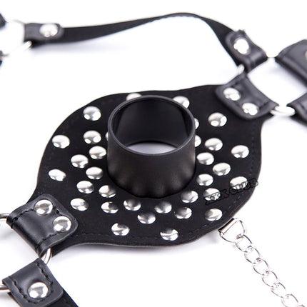 Thierry Plug Your Hole Open Mouth Gag Leather Head Harness, SM Bondage Slave Sex Toys for Couple Adult Games Erotic Sex Products