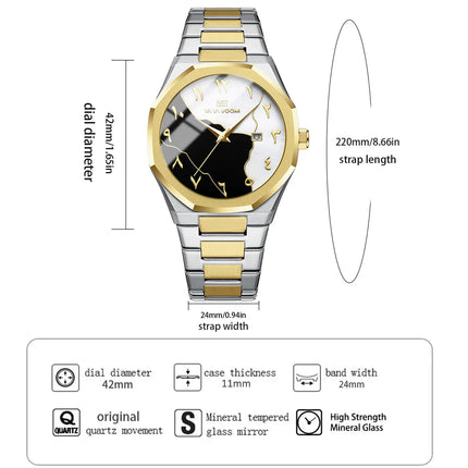 Top Brand Men Watch Marble Dial 42mm Arabic Scale Clock Silver Stainless Steel Quartz Movement Sports Business Wristatch for Men